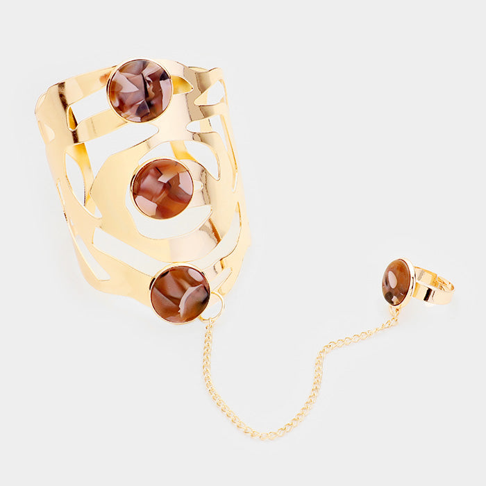 iLLASPARKZ Round Celluloid Acetate Metal Hand Chain Cuff Bracelet