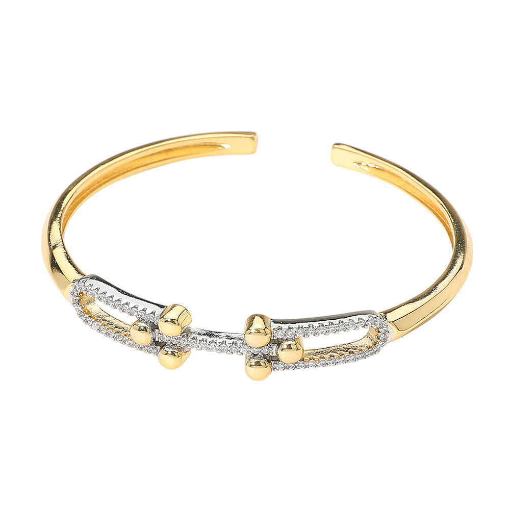iLLASPARKZ Stone Paved Double Hardware Accent Cuff Bracelet