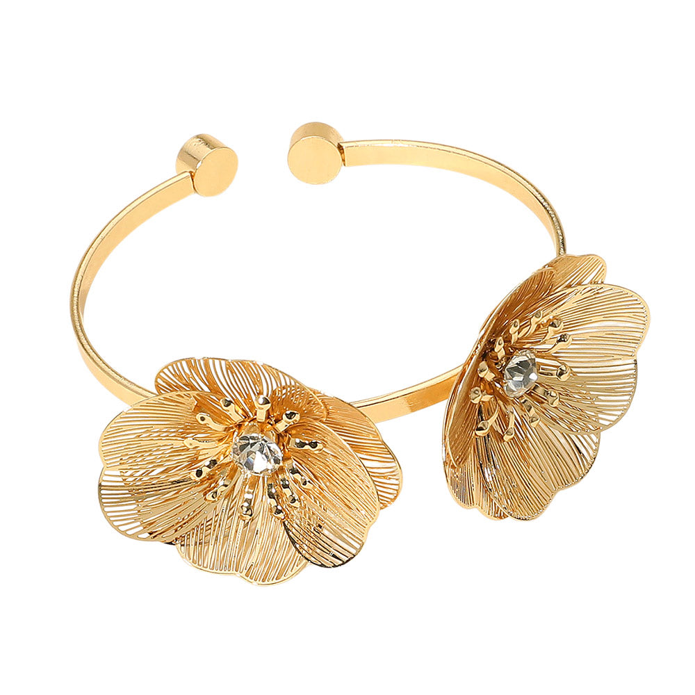 iLLASPARKZ Rhinestone Centers Dual Cut Out Flower Accent Cuff Bracelet