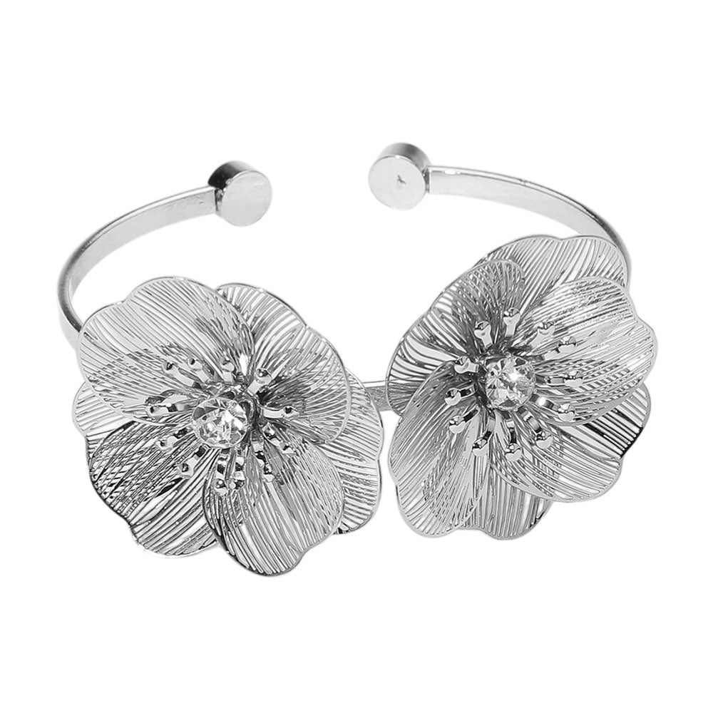 iLLASPARKZ Rhinestone Centers Dual Cut Out Flower Accent Cuff Bracelet