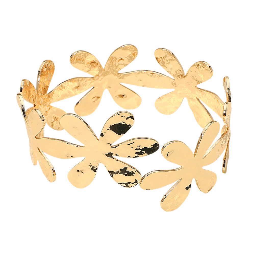 iLLASPARKZ Hammered Metal Flower Cutout Cuff Bracelet