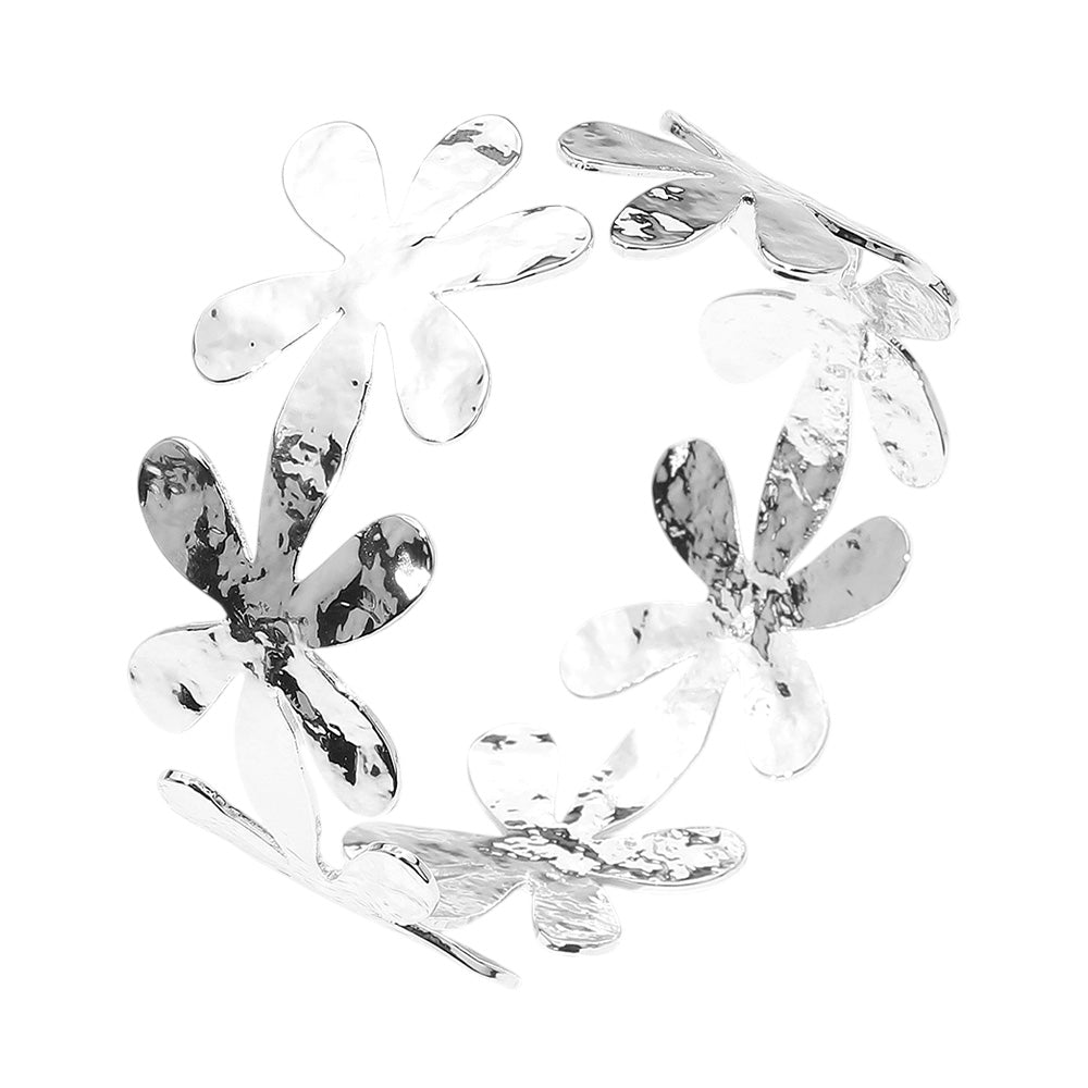 iLLASPARKZ Hammered Metal Flower Cutout Cuff Bracelet