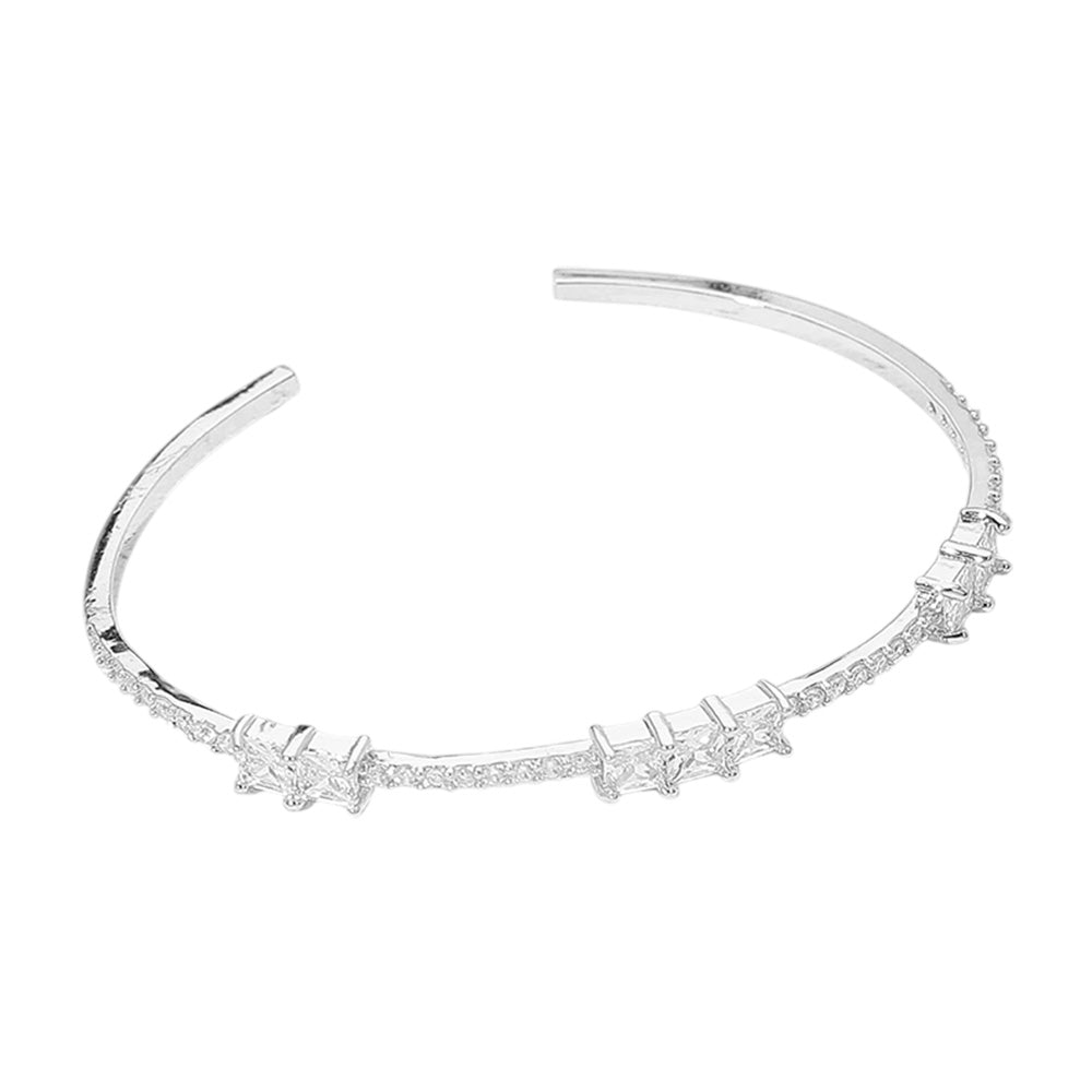 iLLASPARKZ Double Square CZ Stone Cluster Station Pointed Evening Cuff Bracelet