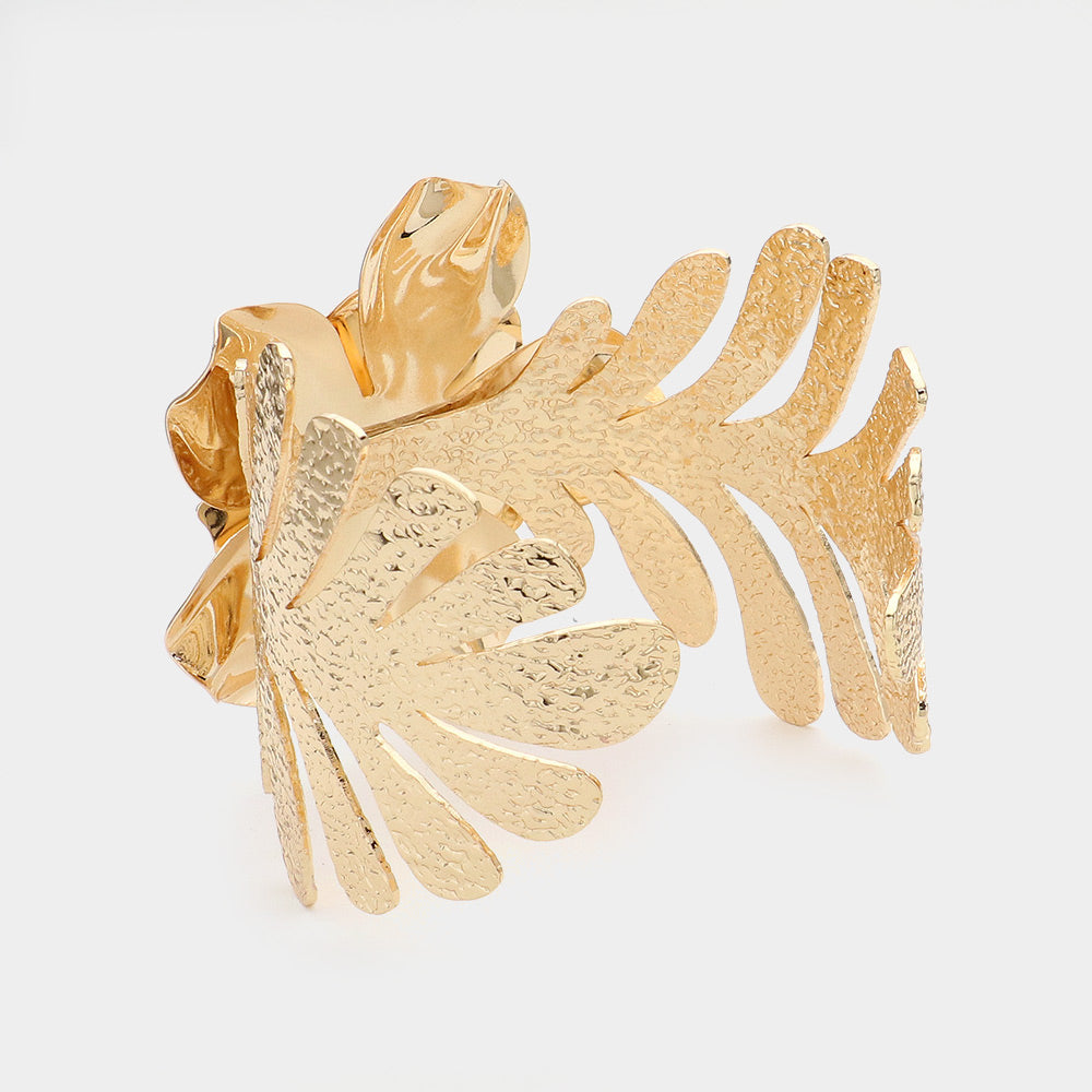 iLLASPARKZ Metal Flower Tropical Leaf Cuff Bracelet