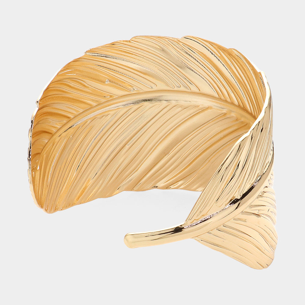 iLLASPARKZ Textured Metal Leaf Cuff Bracelet
