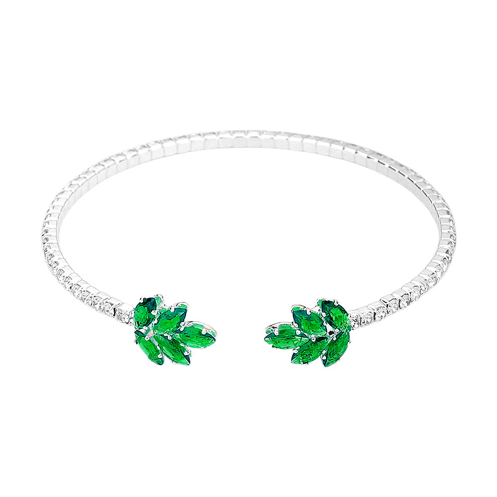 iLLASPARKZ CZ Stone Embellished Marquise Stone Cluster Leaf Tip Cuff Bracelet