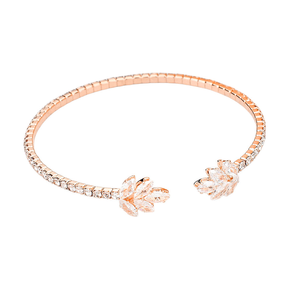 iLLASPARKZ CZ Stone Embellished Marquise Stone Cluster Leaf Tip Cuff Bracelet