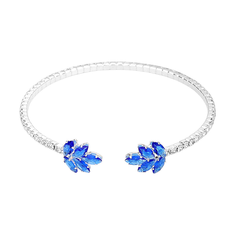iLLASPARKZ CZ Stone Embellished Marquise Stone Cluster Leaf Tip Cuff Bracelet