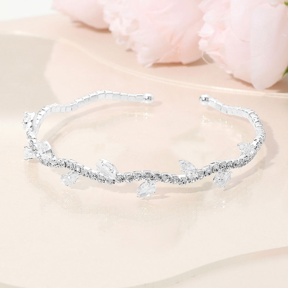 iLLASPARKZ CZ Stone Leaf Vine Evening Cuff Bracelet