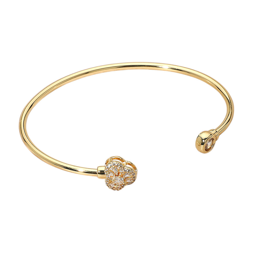 iLLASPARKZ Gold Plated CZ Stone Clover Tip Cuff Bracelet