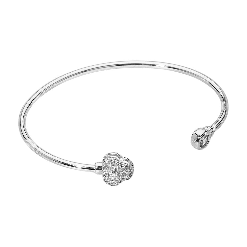 iLLASPARKZ Rhodium Plated CZ Stone Clover Tip Cuff Bracelet
