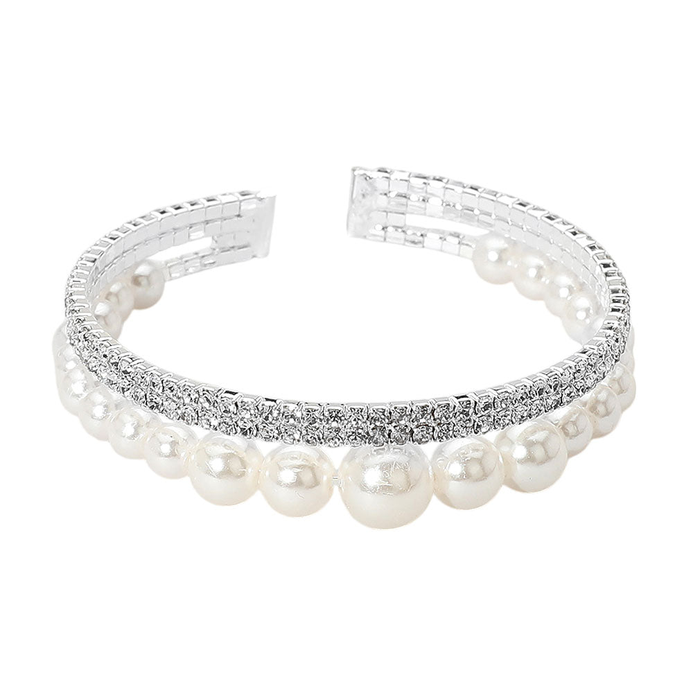 iLLASPARKZ Stone Paved Pearl Embellished Evening Cuff Bracelet