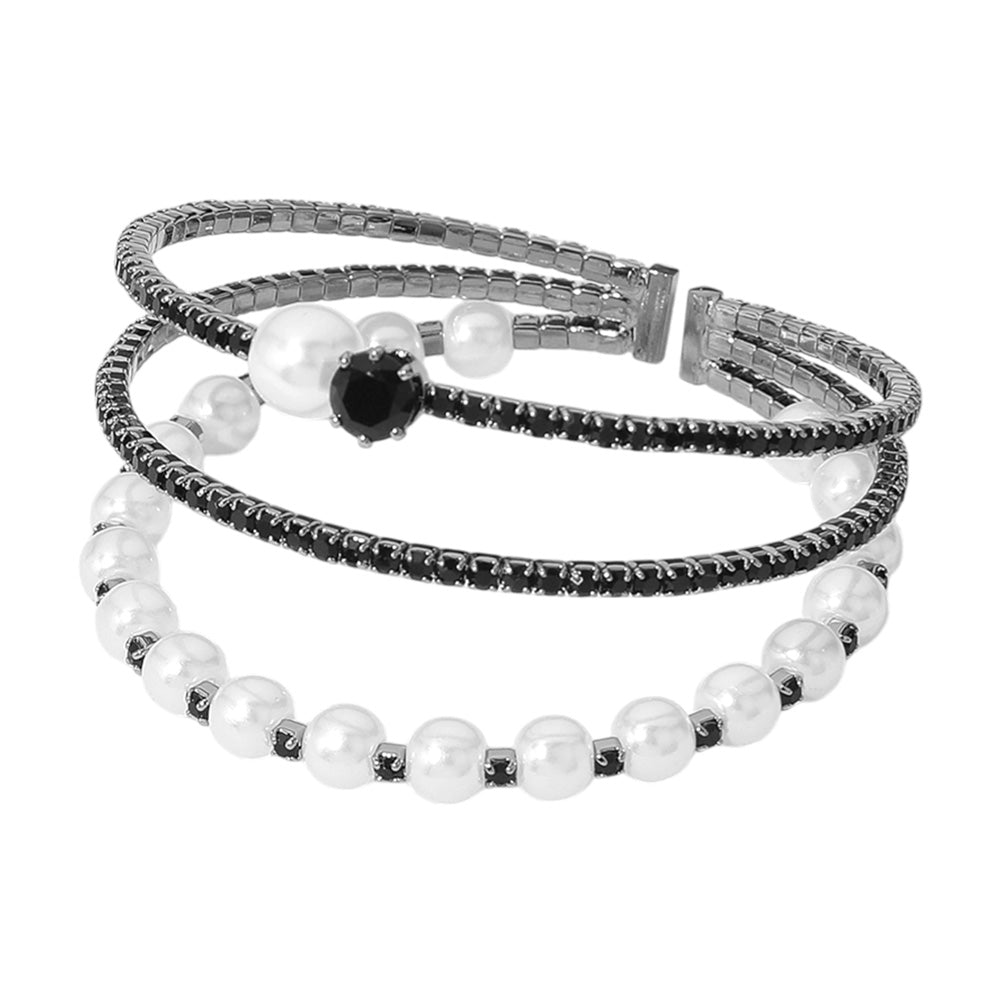 iLLASPARKZ Pearl Stone Embellished Evening Cuff Bracelet