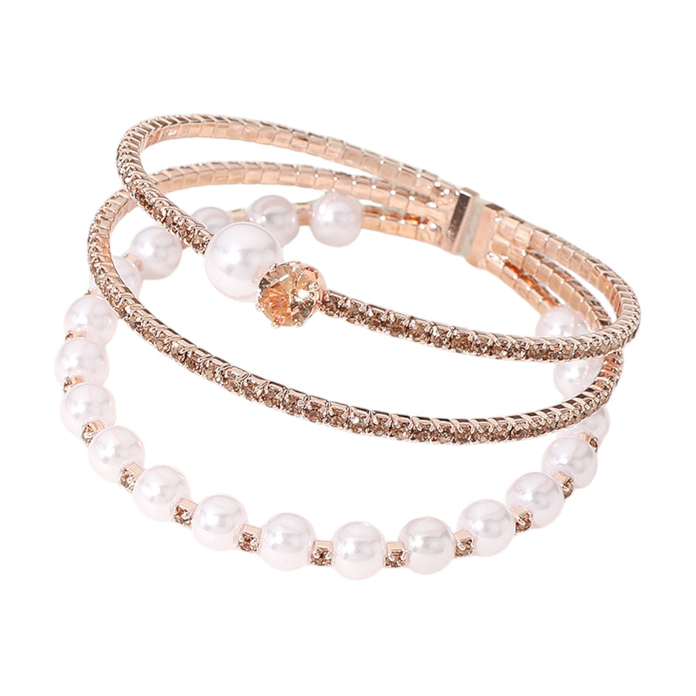 iLLASPARKZ Pearl Stone Embellished Evening Cuff Bracelet