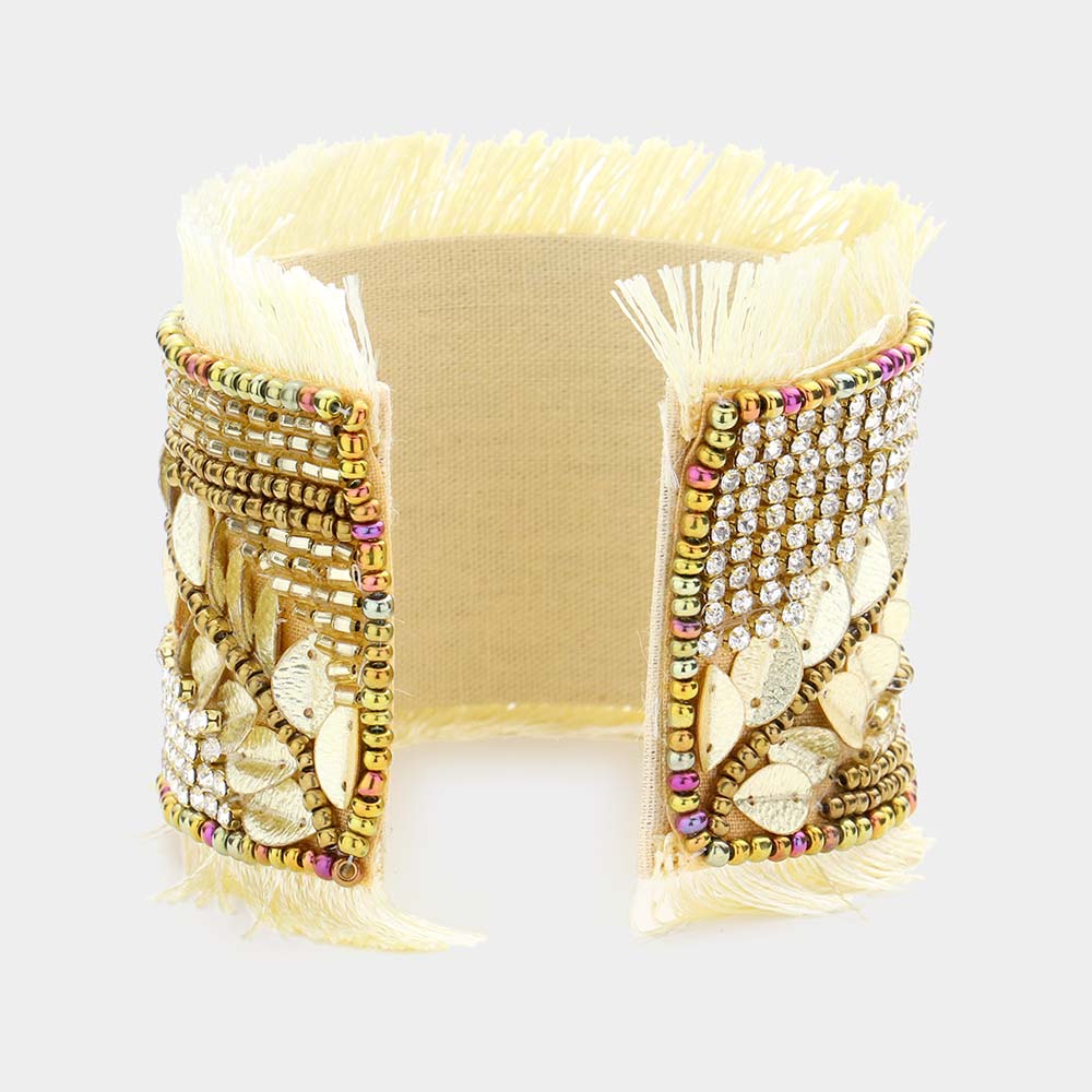 iLLASPARKZ Boho Multi Bead Embellished Tassel Trimmed Cuff Bracelet