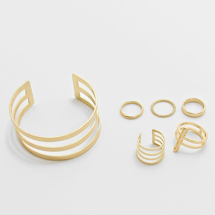 iLLASPARKZ 6-PCS Metal Cuff Bracelet ring set
