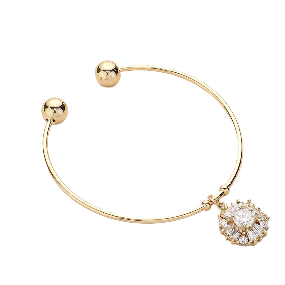 iLLASPARKZ Floral Crystal CZ Stone Charm Cuff Bracelet