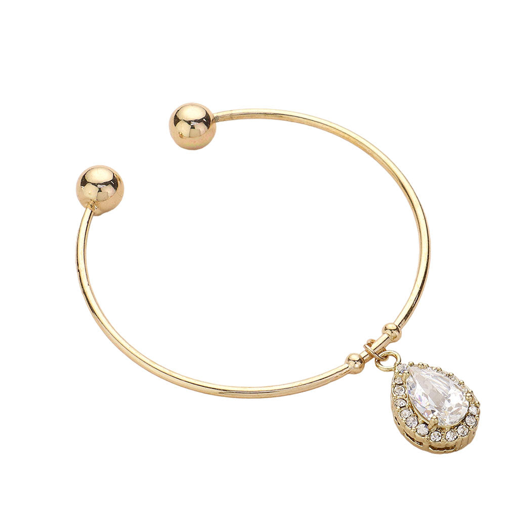iLLASPARKZ Teardrop Crystal CZ Stone Charm Cuff Bracelet