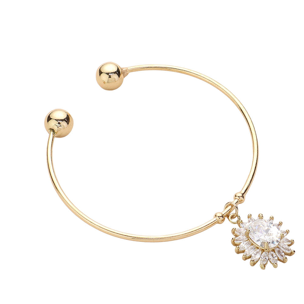 iLLASPARKZ Flower Crystal CZ Stone Charm Cuff Bracelet