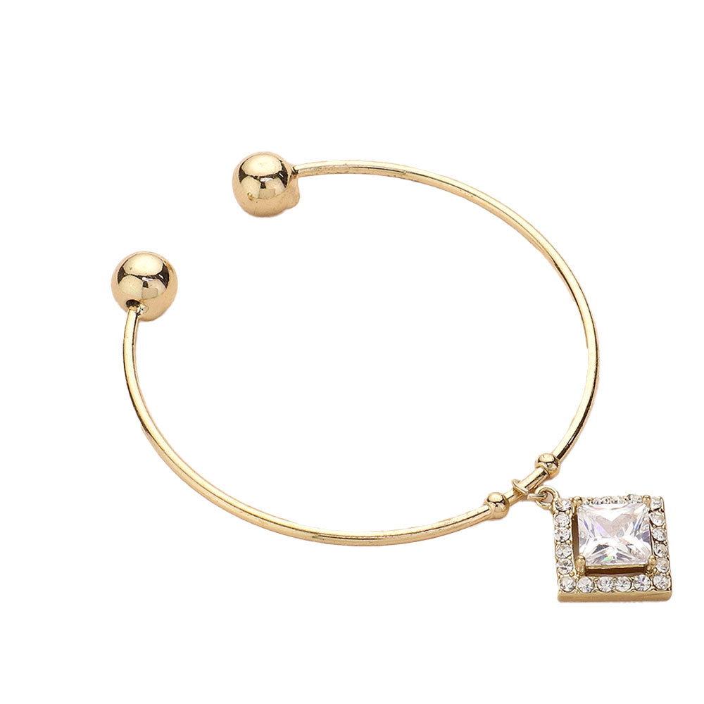 iLLASPARKZ Diamond Shaped Crystal CZ Stone Charm Cuff Bracelet
