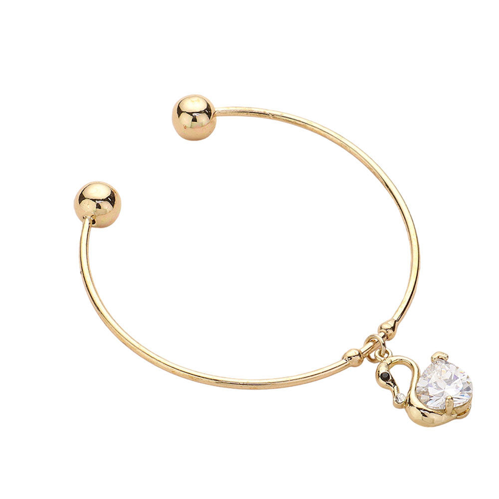 iLLASPARKZ Swan Crystal CZ Stone Charm Cuff Bracelet