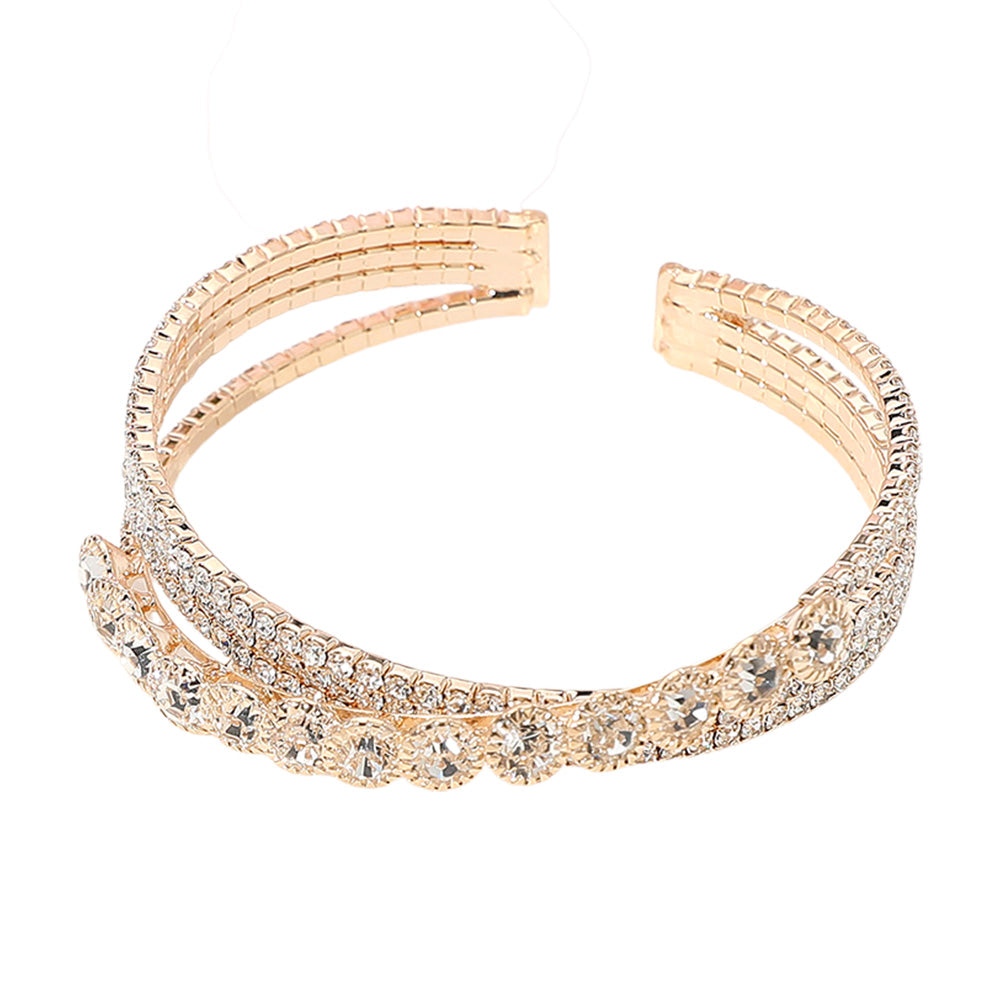 iLLASPARKZ Stone Paved Crisscross Split Evening Cuff Bracelet