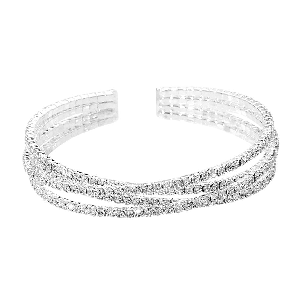 iLLASPARKZ Rhinestone Paved Crisscross Multi Row Evening Cuff Bracelet
