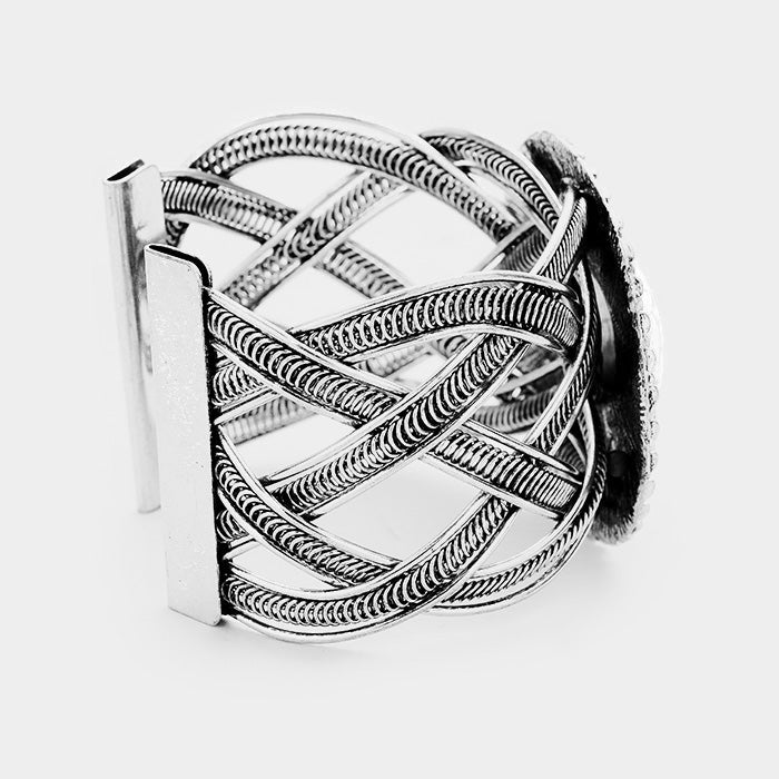 iLLASPARKZ Tribal Round Howlite Detail Braided Metal Cuff Bracelet