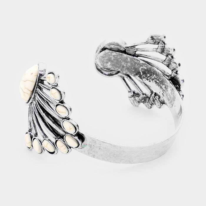 iLLASPARKZ Oval Red Coral Tribal Metal Cuff Bracelet
