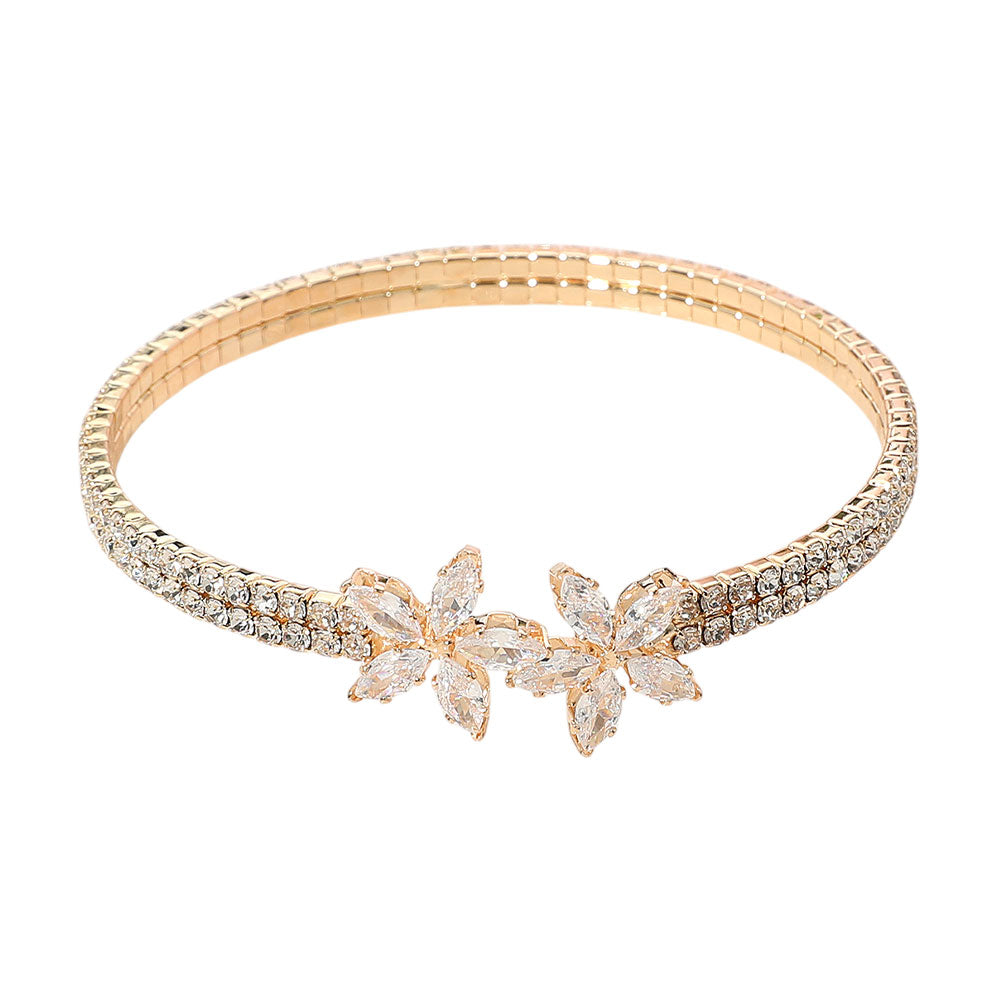 iLLASPARKZ Floral CZ Stone Accent Evening Cuff Bracelet