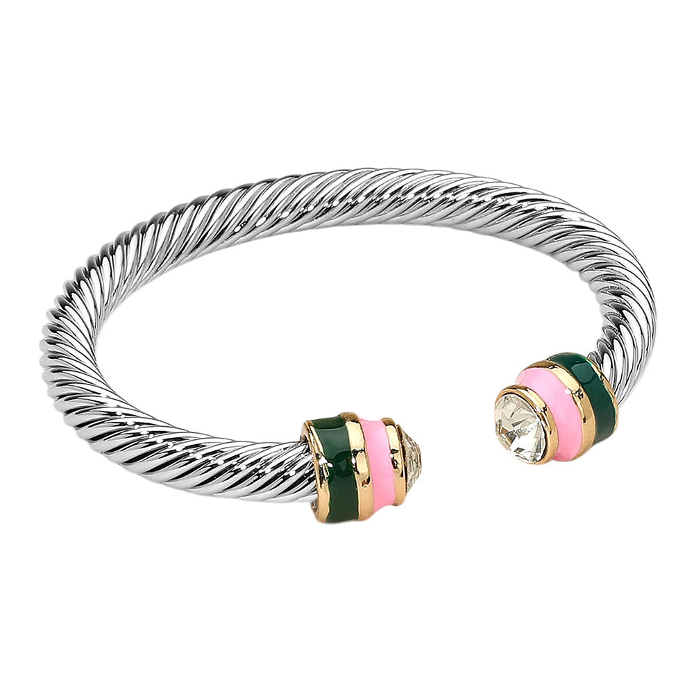 iLLASPARKZ Stone Accent Two Tone Tip Twisted Cuff Bracelet