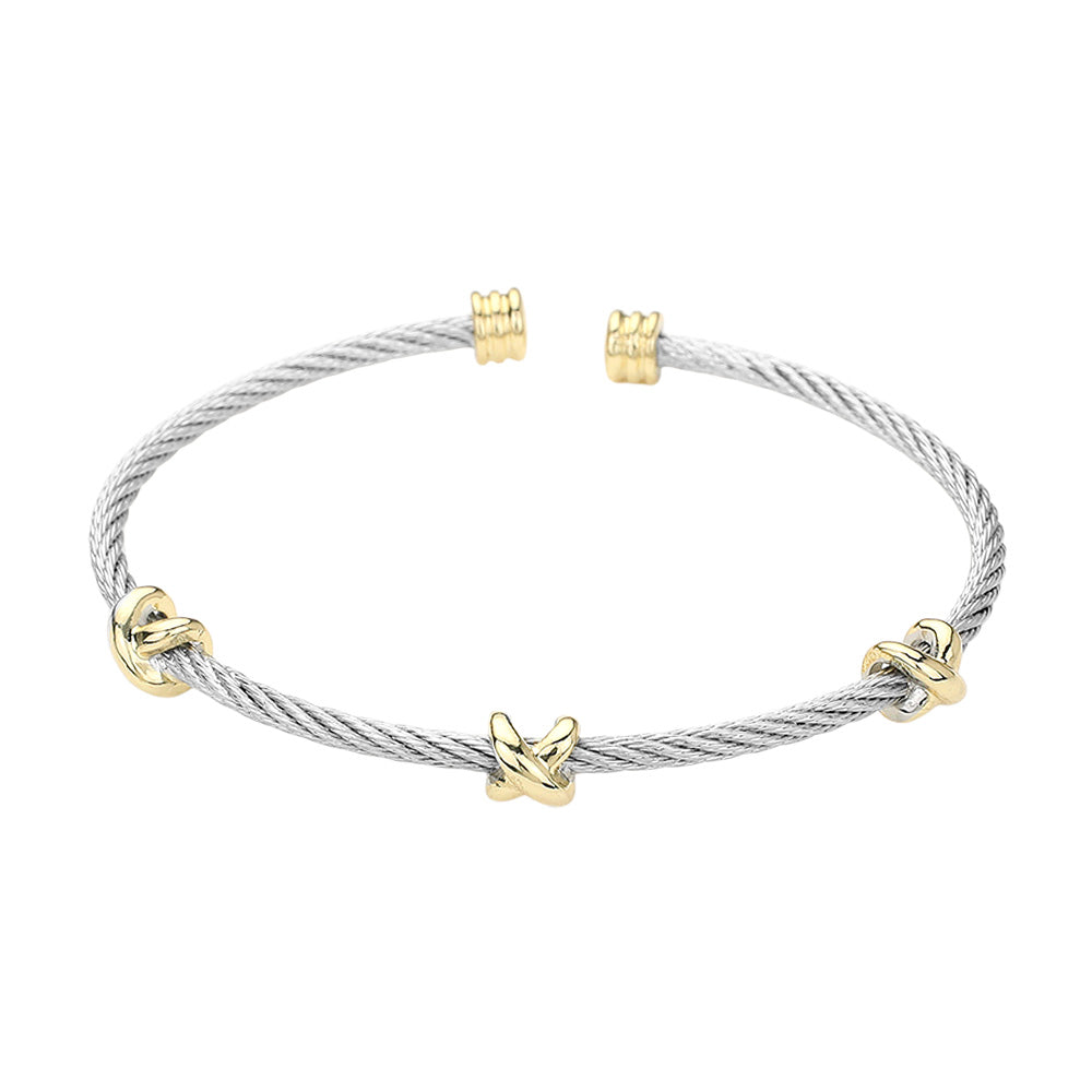 iLLASPARKZ Two Tone Crisscross Pointed Cable Cuff Bracelet
