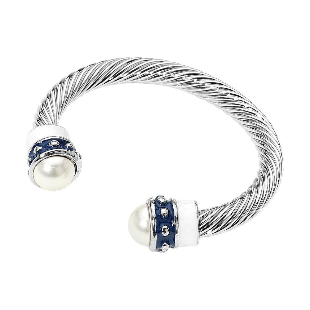 iLLASPARKZ Pearl Tip Enamel Two Tone Cuff Bracelet