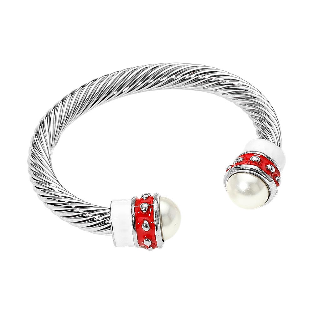 iLLASPARKZ Pearl Tip Enamel Two Tone Cuff Bracelet