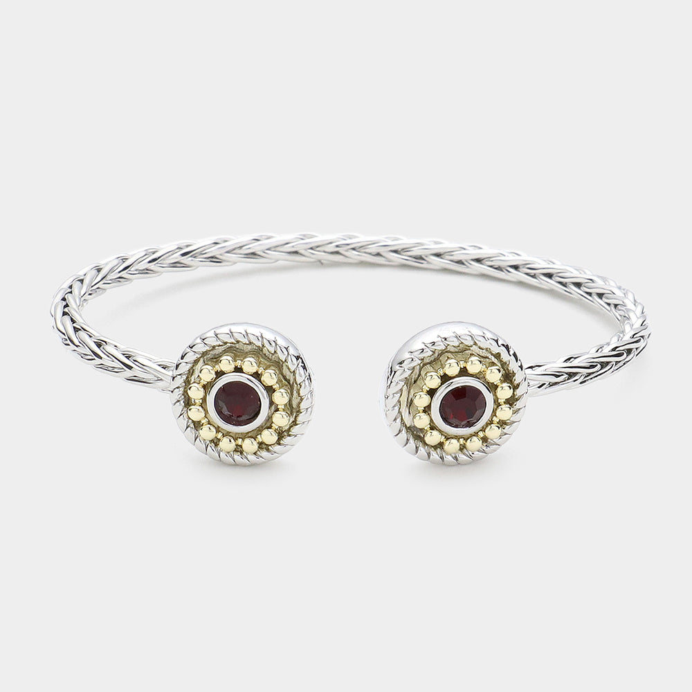 iLLASPARKZ Two Tone Round Stone Pointed Circle Tip Cuff Bracelet