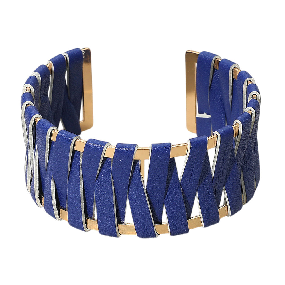 iLLASPARKZ Woven Faux Leather Wrapped Cuff Bracelet