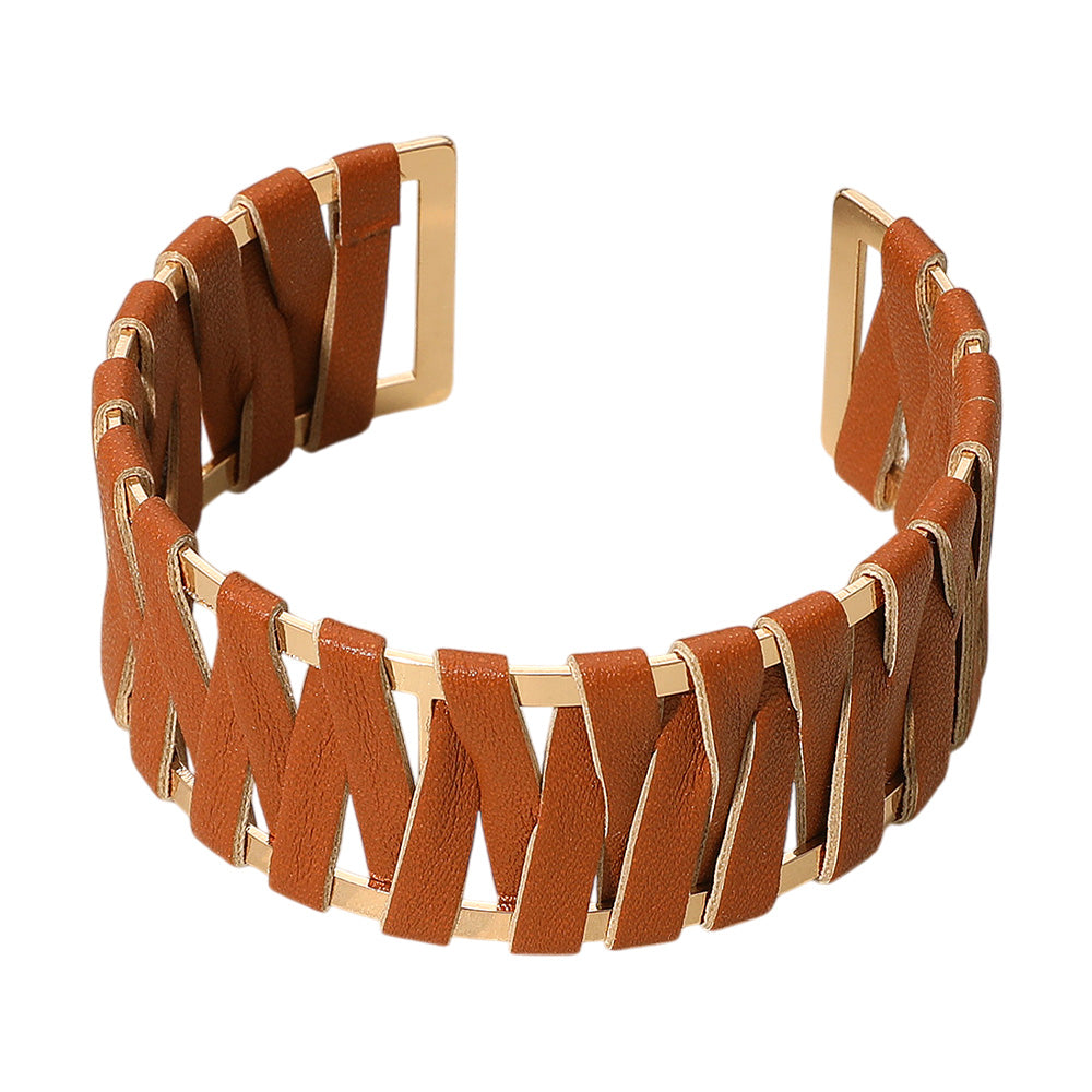 iLLASPARKZ Woven Faux Leather Wrapped Cuff Bracelet