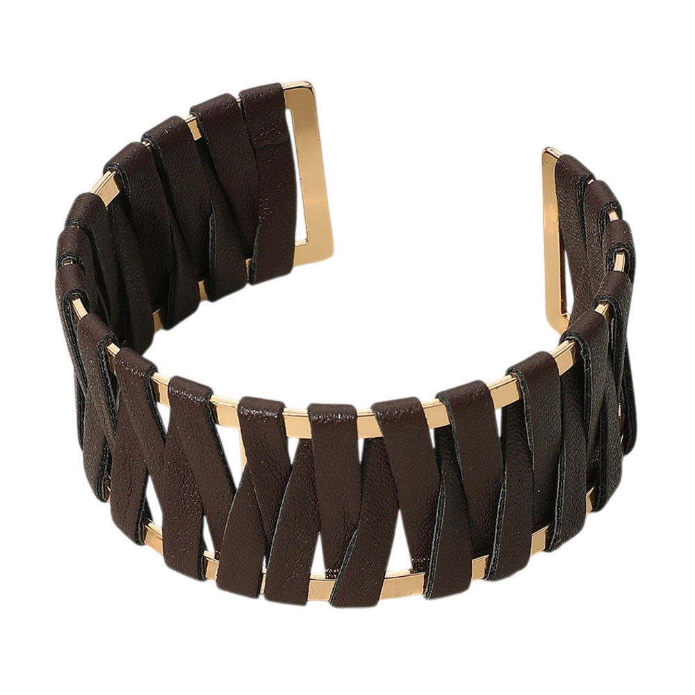 iLLASPARKZ Woven Faux Leather Wrapped Cuff Bracelet