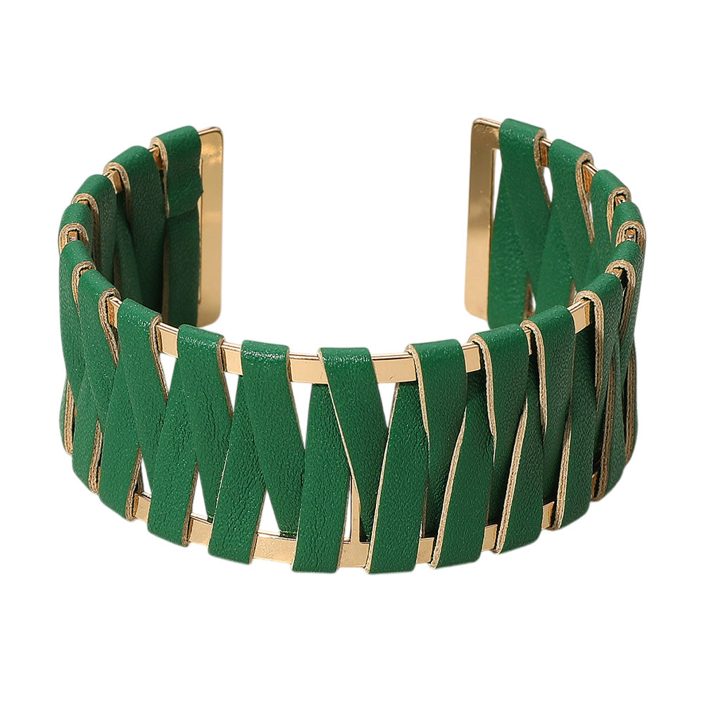 iLLASPARKZ Woven Faux Leather Wrapped Cuff Bracelet