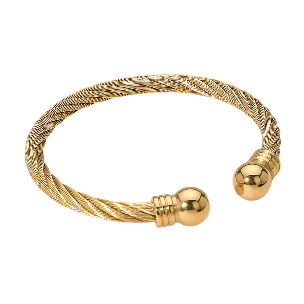 iLLASPARKZ Stainless Steel Polished Ball Tip Cable Cuff Bracelet
