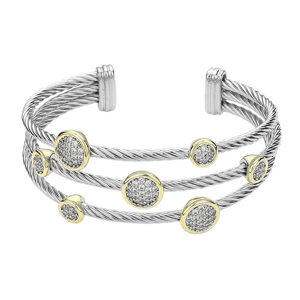 iLLASPARKZ Stone Paved Round Bezel Pointed Split Cuff Bracelet