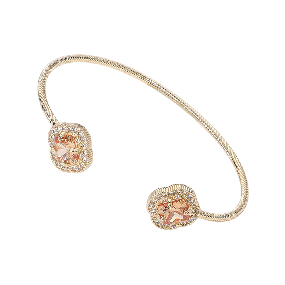 iLLASPARKZ CZ Quatrefoil Stone Tip Cuff Bracelet