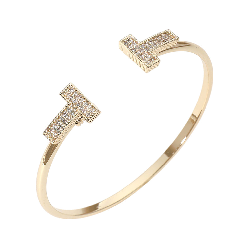 iLLASPARKZ CZ Stone Paved T Tip Cuff Bracelet