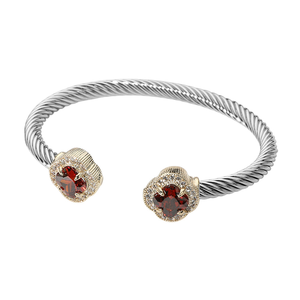 iLLASPARKZ Quatrefoil CZ Stone Tip Twisted Cuff Bracelet