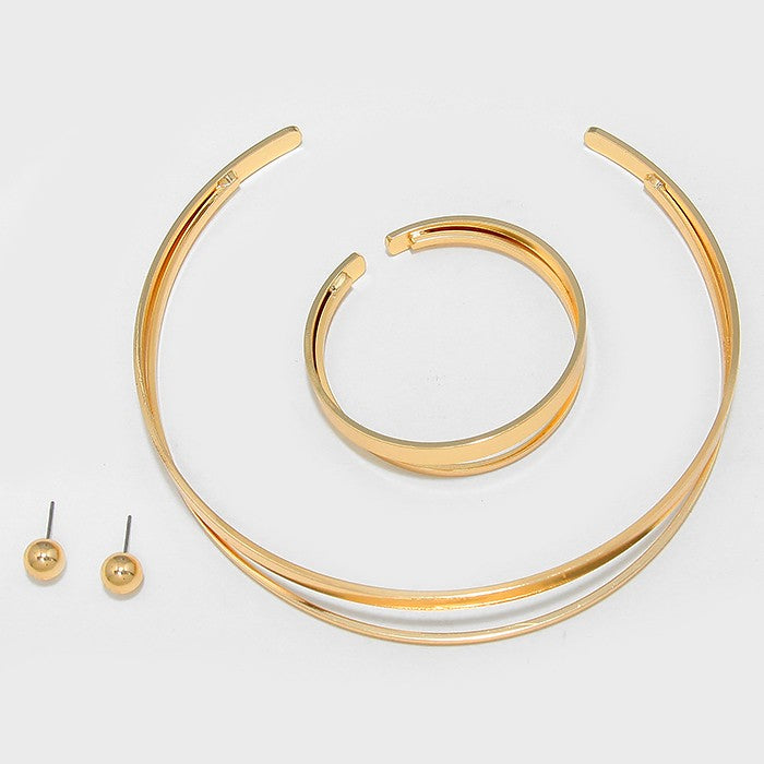 iLLASPARKZ Metal Cuff Choker Necklace Set with Bracelet & Earrings