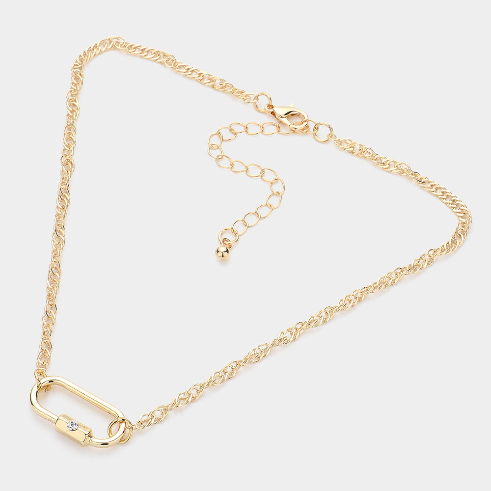 iLLASPARKZ Stone Pointed Carabiner Pendant Choker Necklace