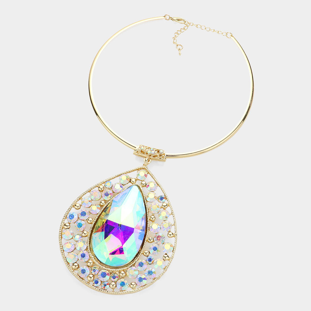 iLLASPARKZ Teardrop Centered Bubble Stone Cluster Choker Evening Necklace