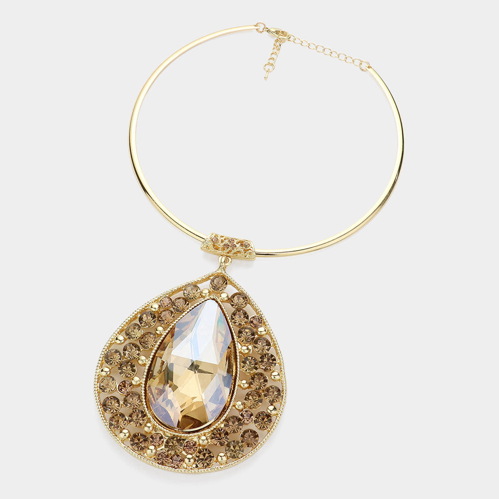 iLLASPARKZ Teardrop Centered Bubble Stone Cluster Choker Evening Necklace