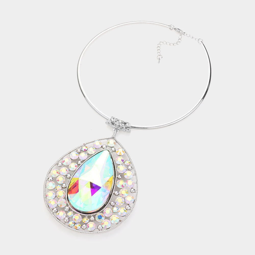 iLLASPARKZ Teardrop Centered Bubble Stone Cluster Choker Evening Necklace
