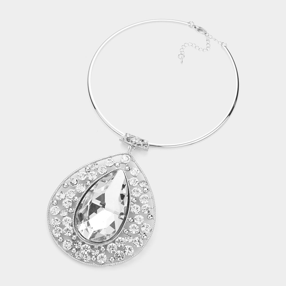 iLLASPARKZ Teardrop Centered Bubble Stone Cluster Choker Evening Necklace
